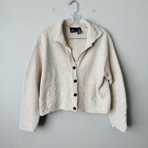 Liz Sport Cream Knit Long Sleeve Button Up Cardigan Women’s Size M Petite